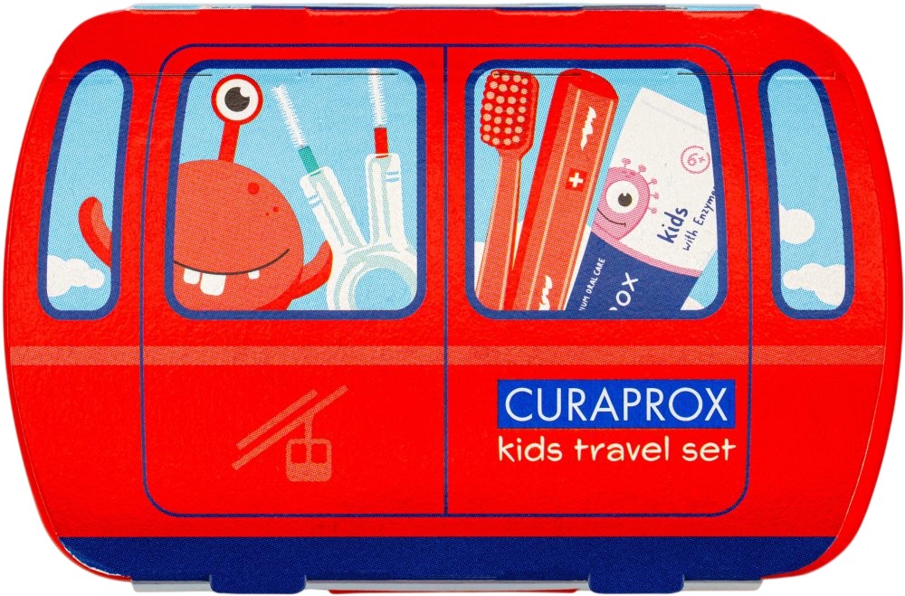 Curaprox Cestovní sada Travel Set Kids červený