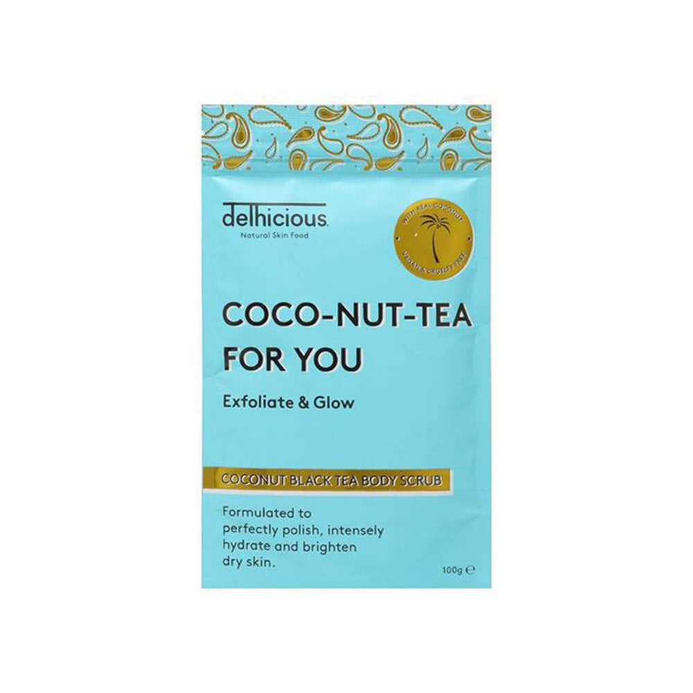 Levně Delhicious Tělový peeling Coco-Nut-Tea For You (Coconut Black Tea Body Scrub) 100 g