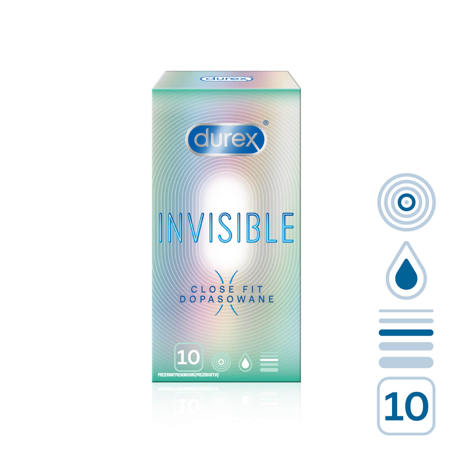 Durex Kondomy Invisible Close Fit 10 ks + 2 měsíce na vrácení zboží