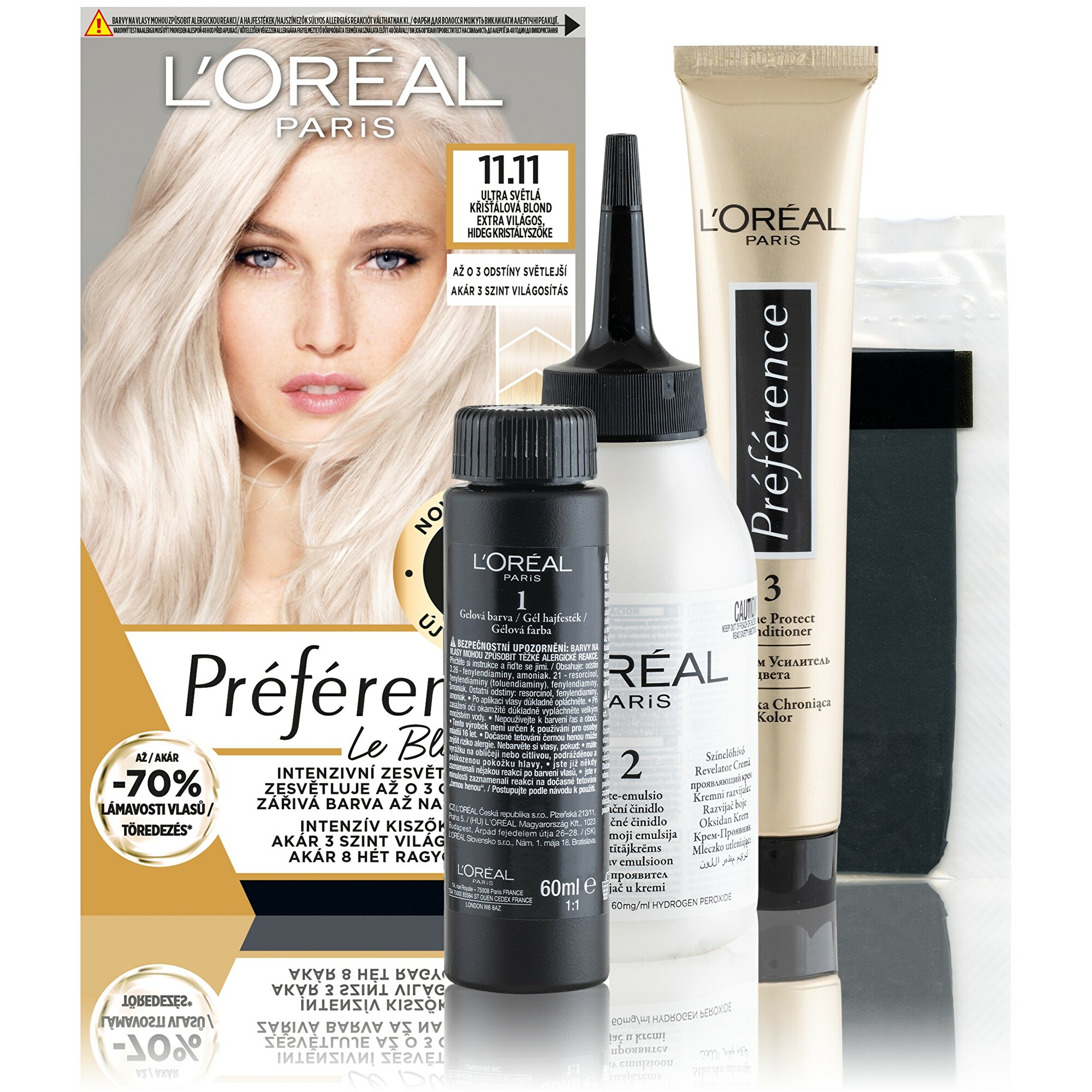 L'Oréal Paris Préférence Le Blonding 1 ks farba na vlasy pre ženy 11.11 Ultra Light Cold Crystal Blonde na farbené vlasy; na blond vlasy