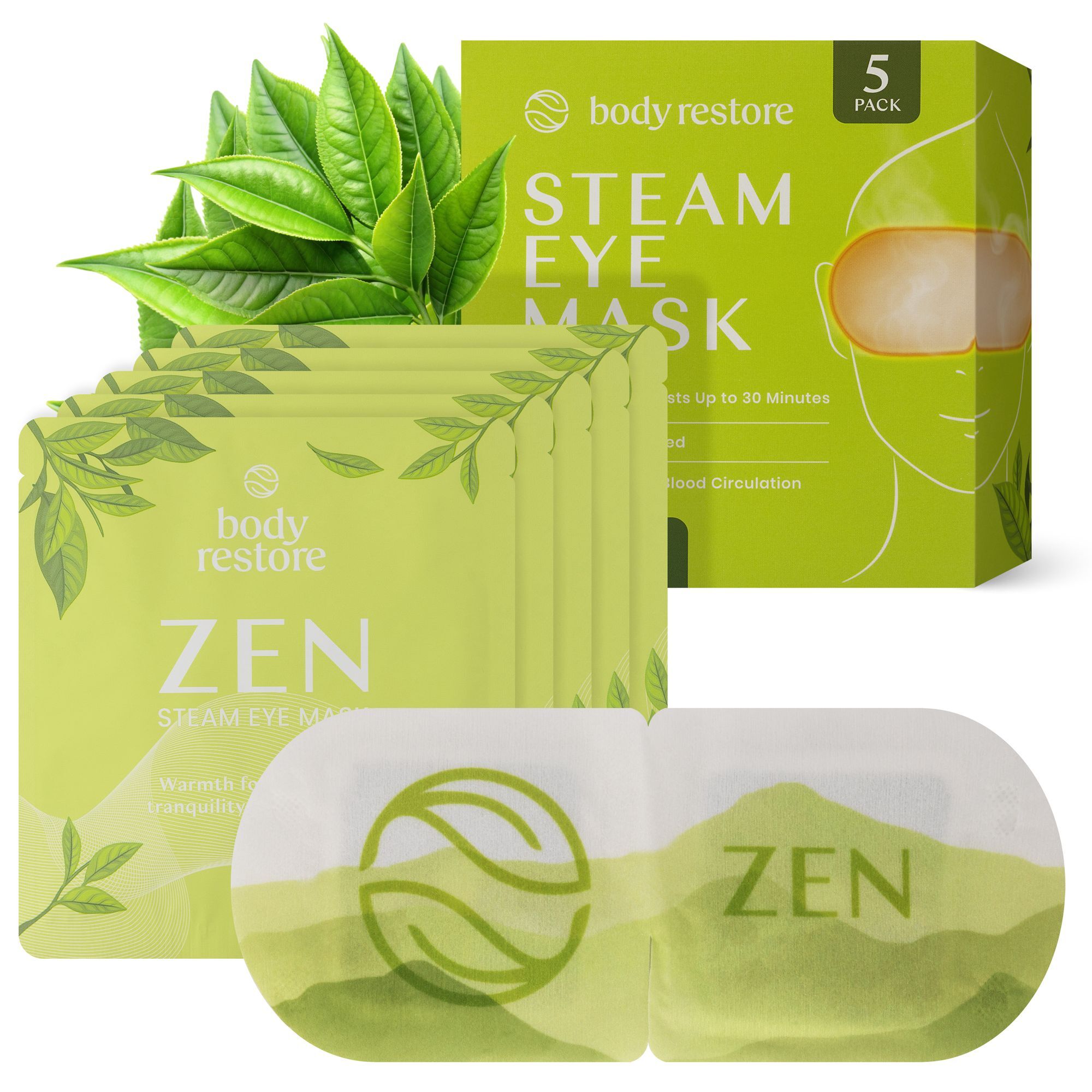 Body Restore Samozahřívací maska na oční okolí ZEN Zelený čaj Steam Eye Mask 5 ks