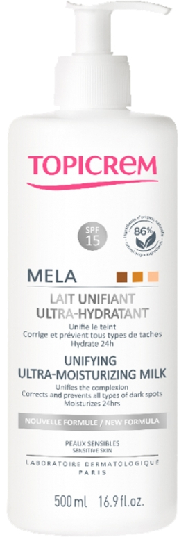 Topicrem Rozjasňující tělové mléko pro citlivou pokožku MELA (Unifying Ultra-Moisturising Milk) 500 ml