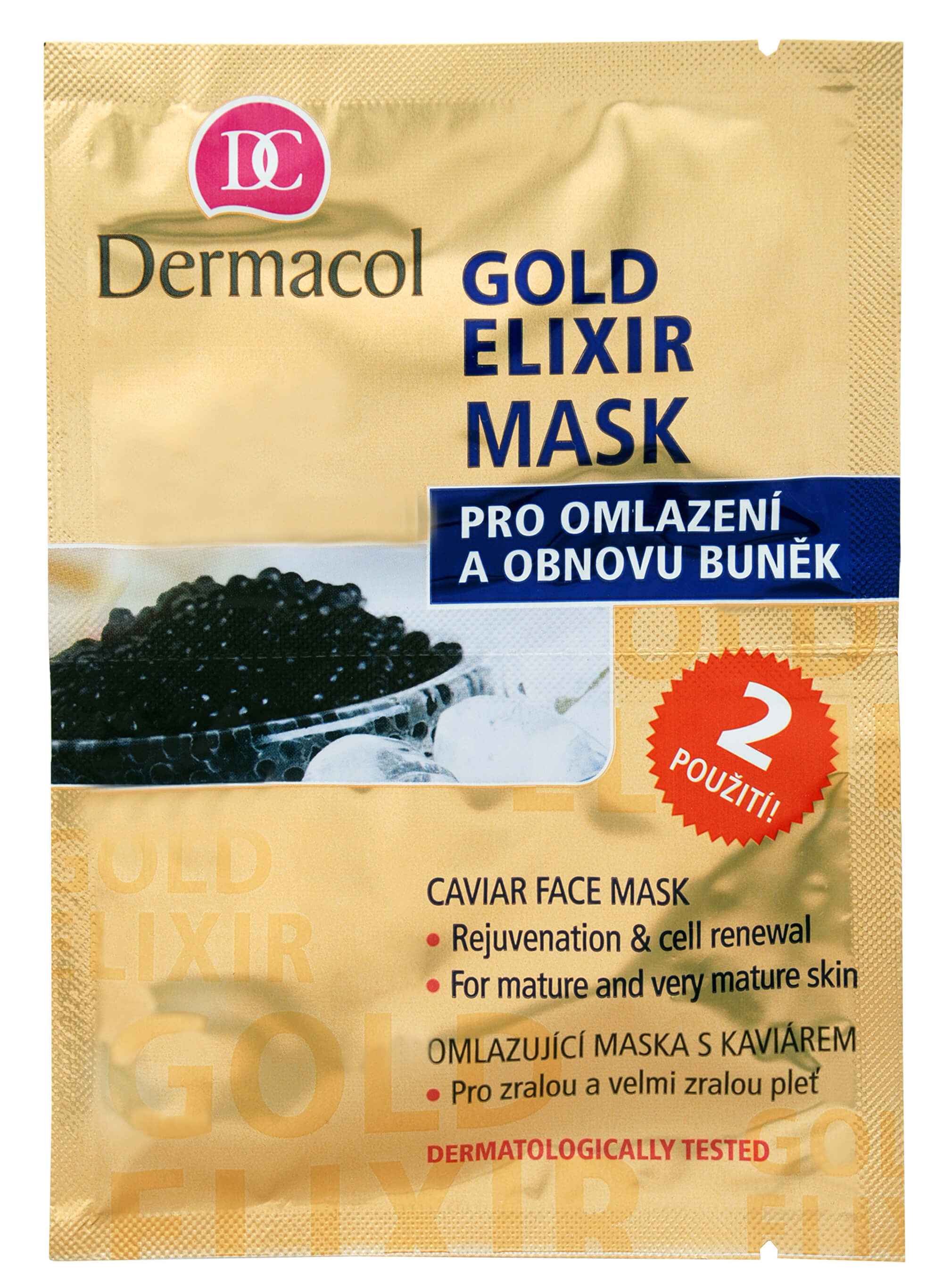 Dermacol Omladzujúca maska ​​s kaviárom (Gold Elixir Caviar Face Mask) 2 x 8 g + 2 mesiace na vrátenie tovaru