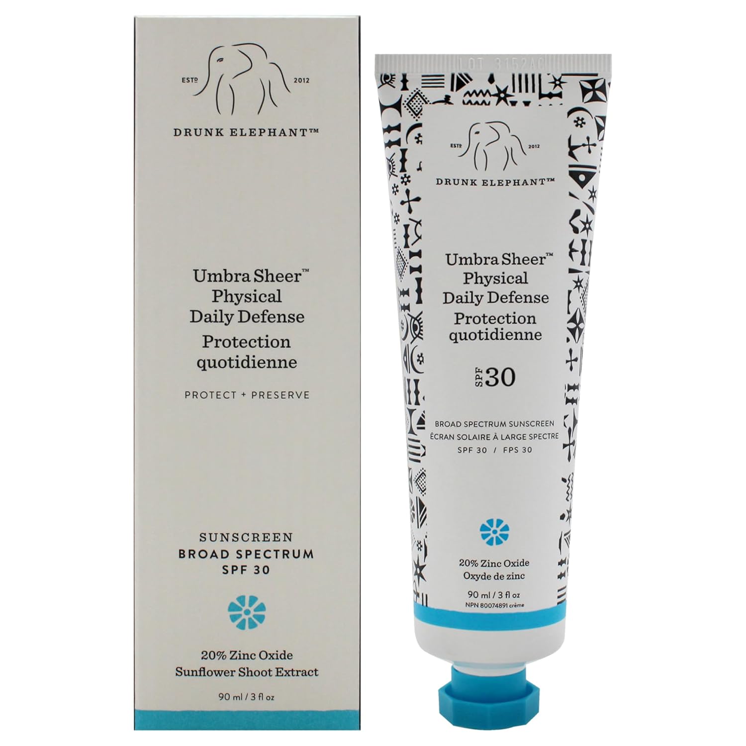 Drunk Elephant Pleťový opalovací krém SPF 30 Umbra Sheer (Physical Daily Defense) 90 ml