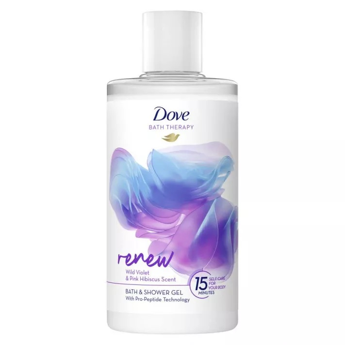 Dove Bath Therapy Renew sprchový a kúpeľový gél Wild Violet & Pink Hibiscus 400 ml