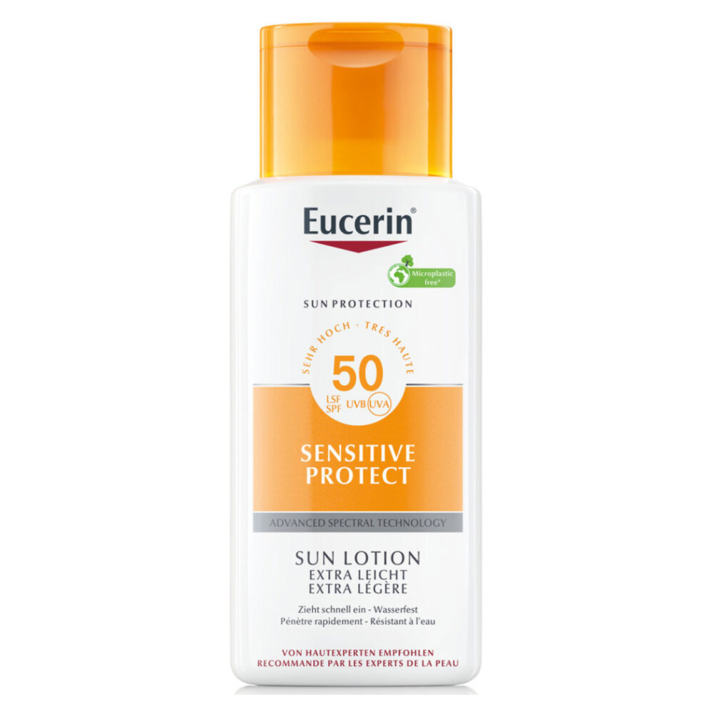 Levně Eucerin Extra lehké mléko na opalování Sensitive Protect SPF 50+ (Extra Light Sun Lotion) 150 ml