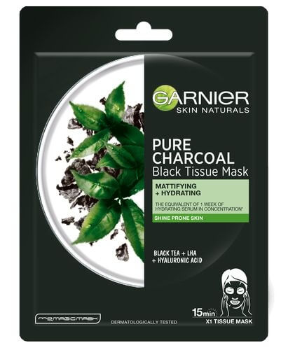 Garnier Černá textilní maska s extraktem z černého čaje Pure Charcoal Skin Naturals (Black Tissue Mask) 28 g