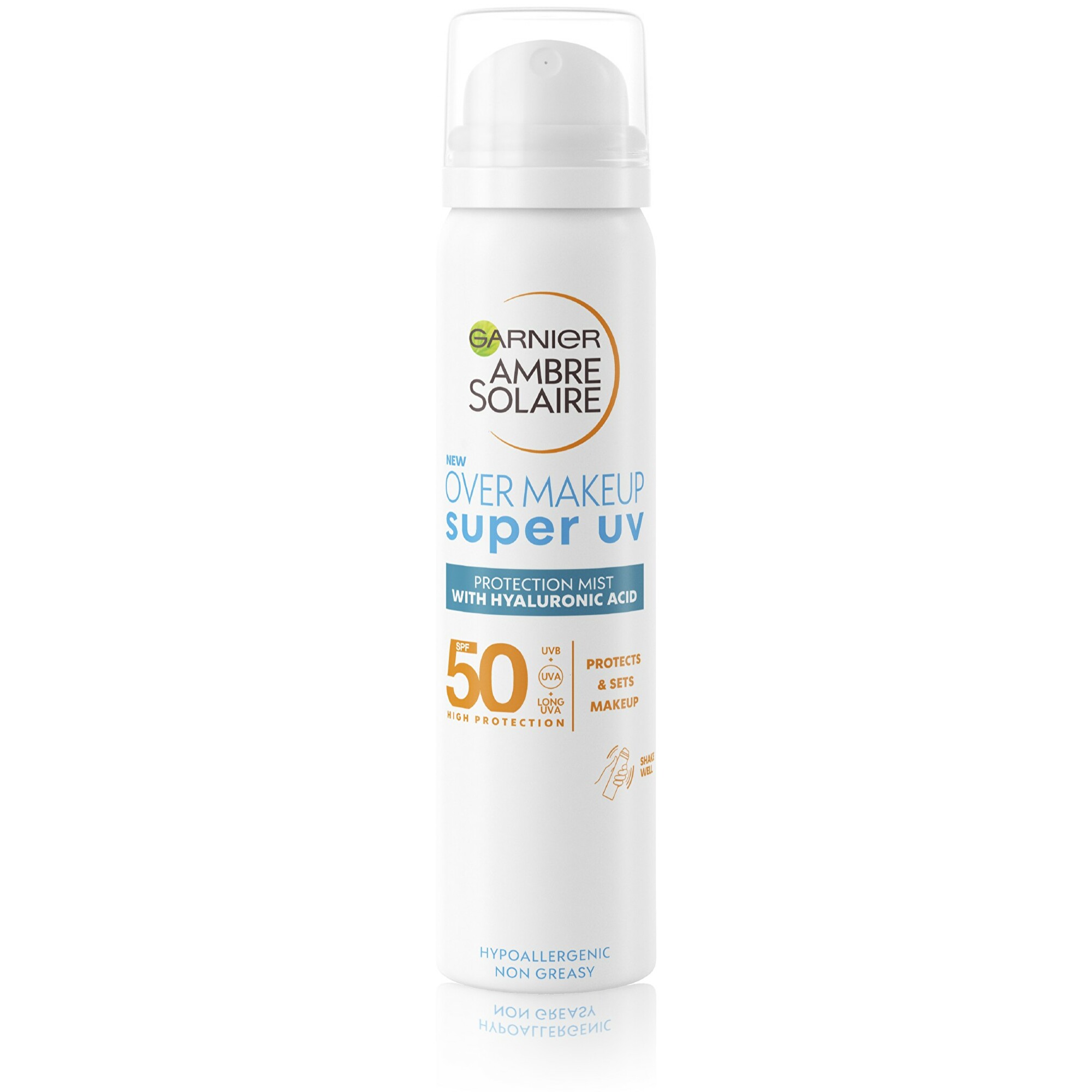 Garnier Ambre Solaire Super UV Over Makeup Protection Mist SPF50 75 ml opaľovací prípravok na tvár unisex