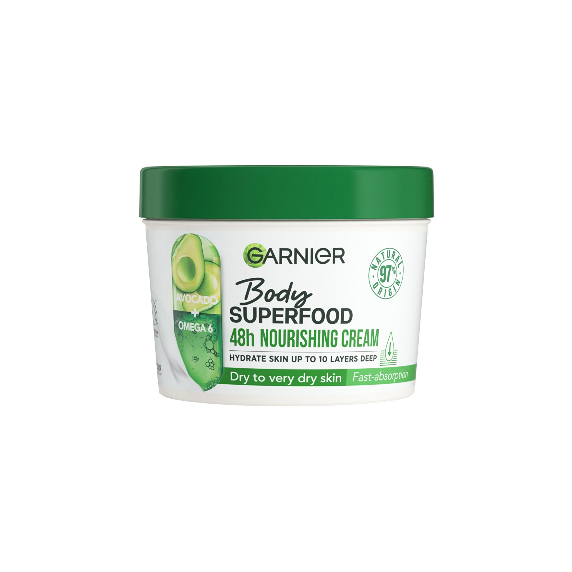 Garnier Body Superfood 48h Nourishing Cream Avocado Oil + Omega 6 380 ml telový krém pre ženy výživa a regenerácia pleti