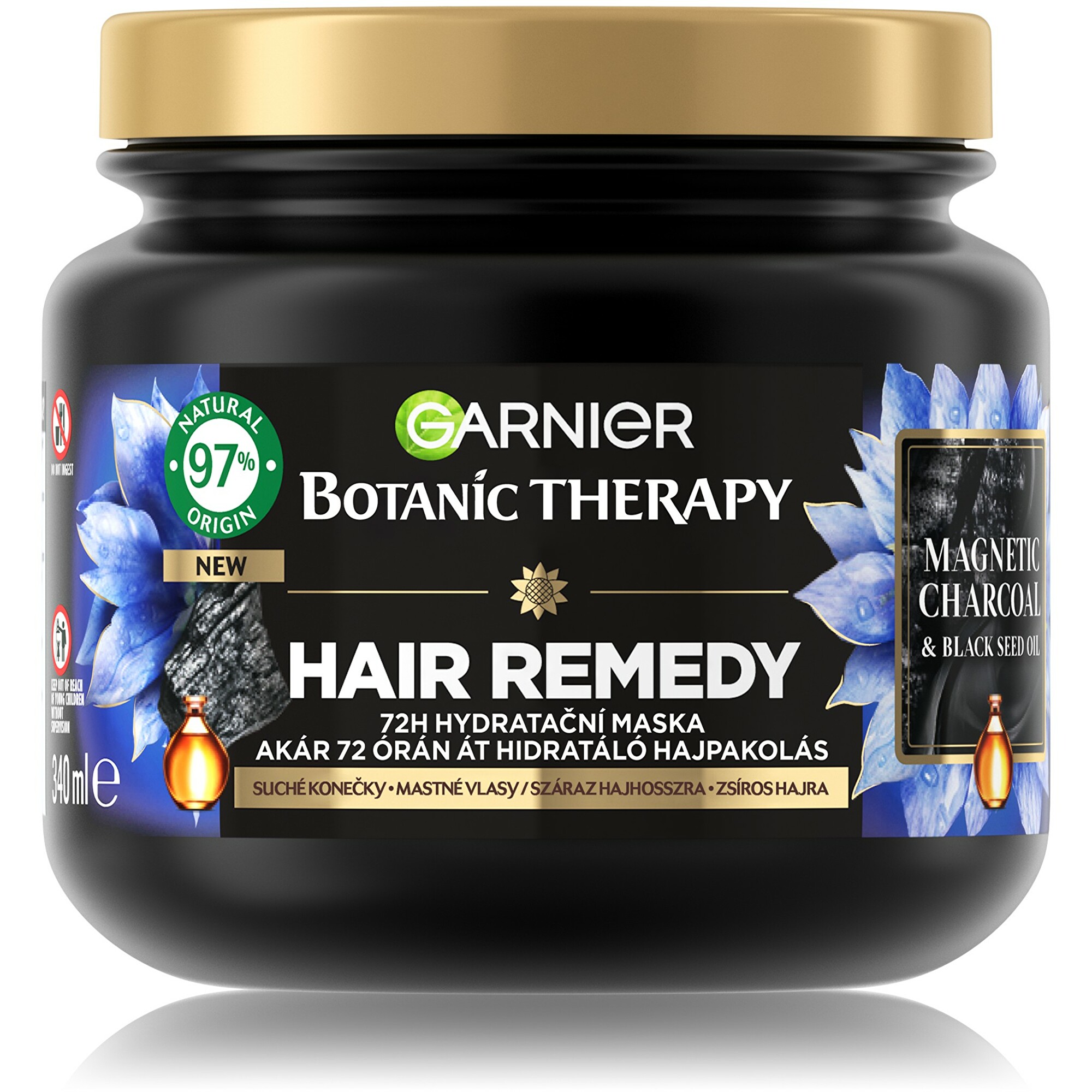 Garnier Hydratační maska pro mastné vlasy a suché konečky vlasů Botanic Therapy Magnetic Charcoal (Hair Remedy) 340 ml