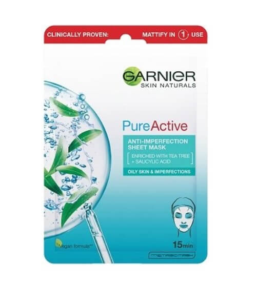 Garnier Hydratační textilní maska proti nedokonalostem obohacená o čajovník a kyselinu salicylovou Skin Naturals Pure Active 23 g