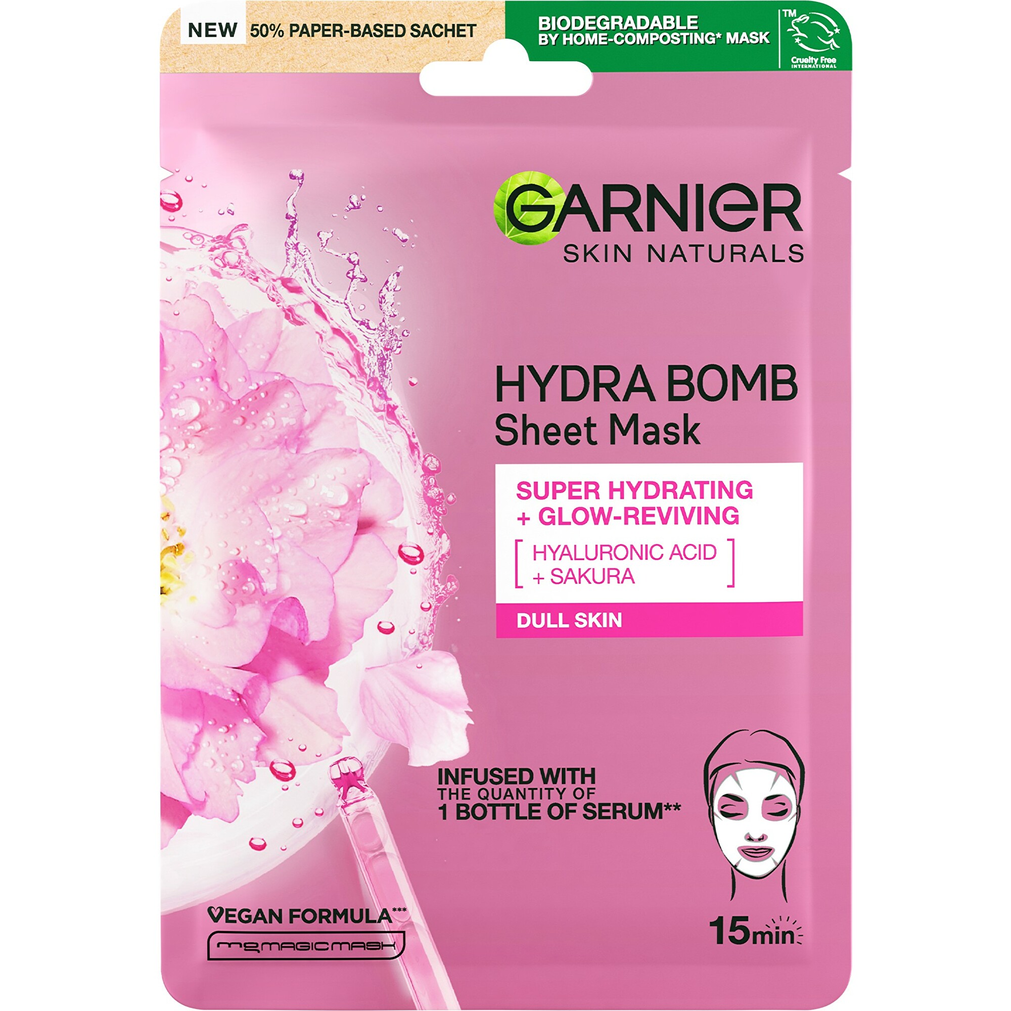 Garnier Oživující textilní maska s výtažkem ze sakury Skin Naturals (Hydra Bomb Sheet Mask) 28 g
