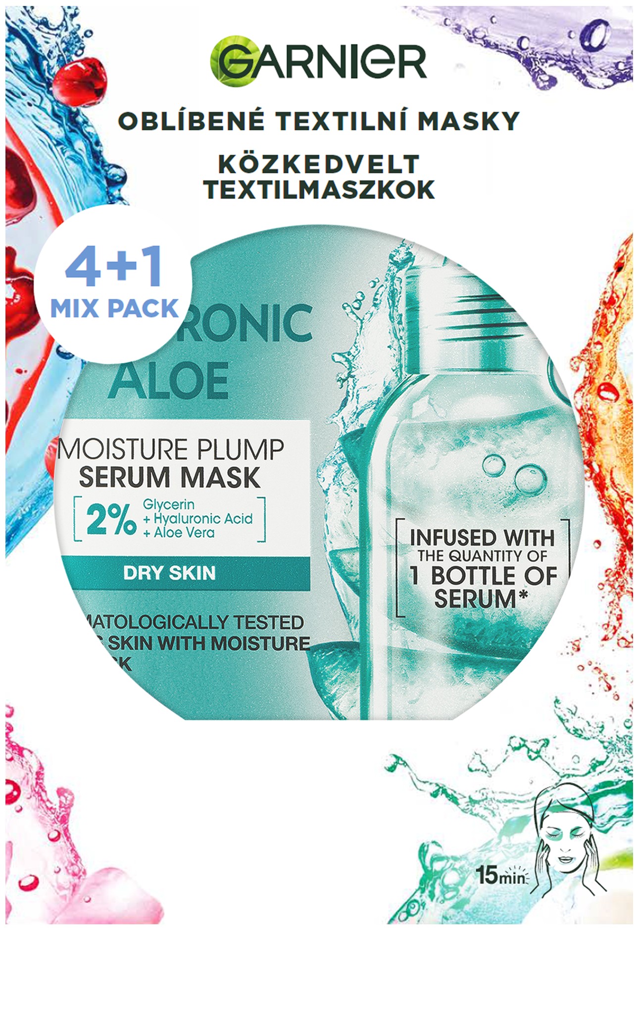 Garnier Súprava textilných pleťových masiek Party Mix 4+1 ks