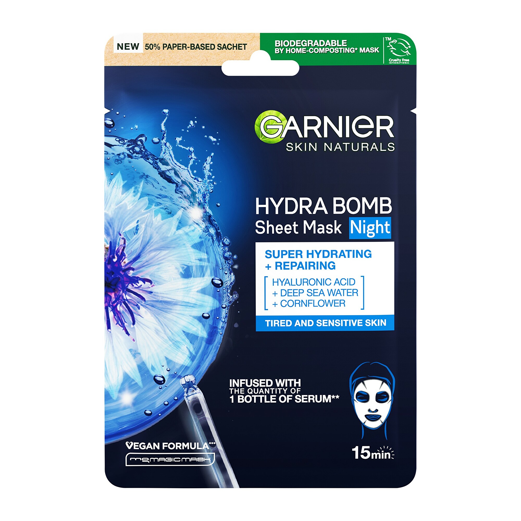 Garnier Hydratační regenerační noční textilní maska Moisture Bomb Night-time (Face Tissue Mask) 28 g