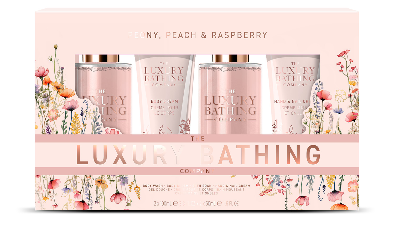 The Luxury Bathing Company Darčeková sada pre starostlivosť o telo Pivonka, Broskyňa & Malina 4 ks