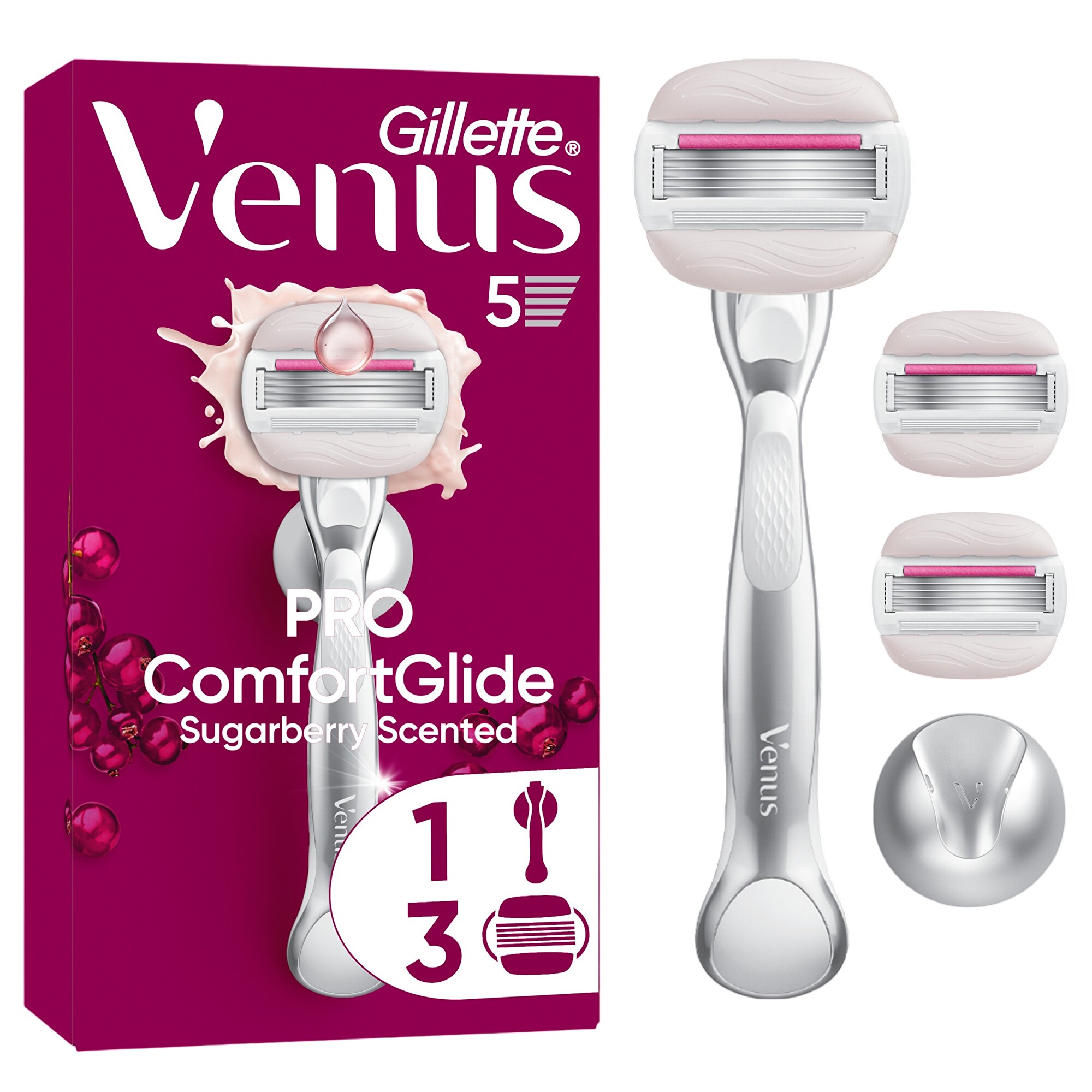 Gillette Holicí strojek ComfortGlide Sugarberry strojek + 3 hlavice