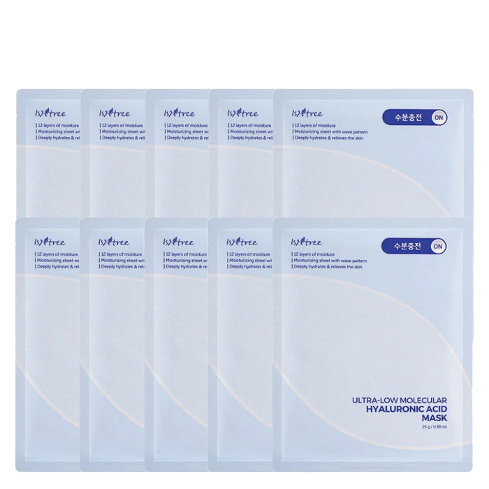 Isntree Súprava hydratačných textilných masiek Ultra-Low Molecular Hyaluronic Acid 10 x 25 g