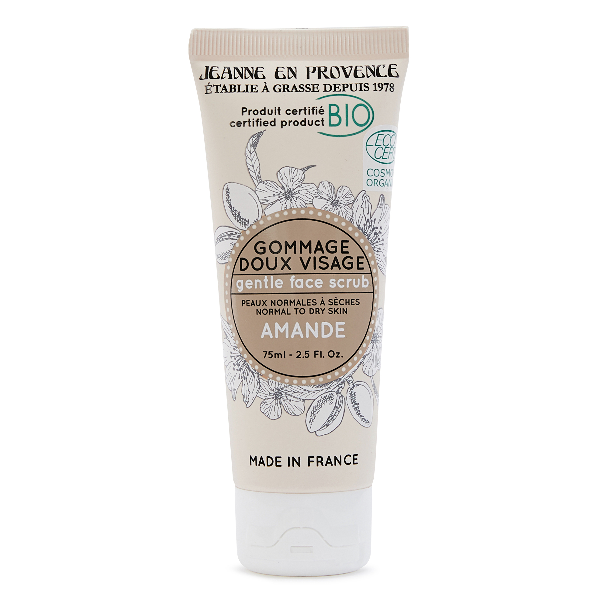 Jeanne En Provence Šetrný pleťový peeling bio Mandle (Gentle Face Scrub) 75 ml