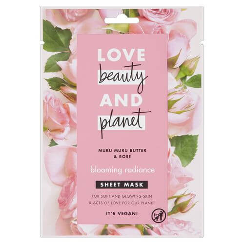 Love Beauty and Planet Textilní pleťová maska s růžovým olejem a máslem muru muru (Blooming Radiance Sheet Mask) 1 ks