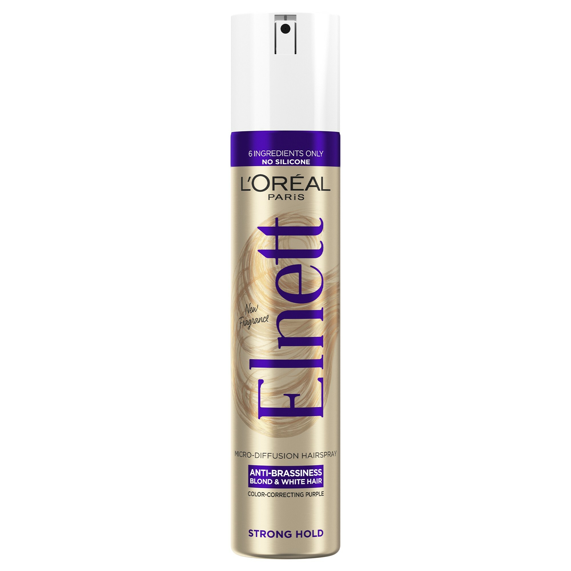 L´Oréal Paris Mikrodifuzní lak na vlasy pro blond a bílé vlasy Elnett (Anti-Brassiness Color-Correcting Purple Micro-Diffusion Hairspray) 300 ml
