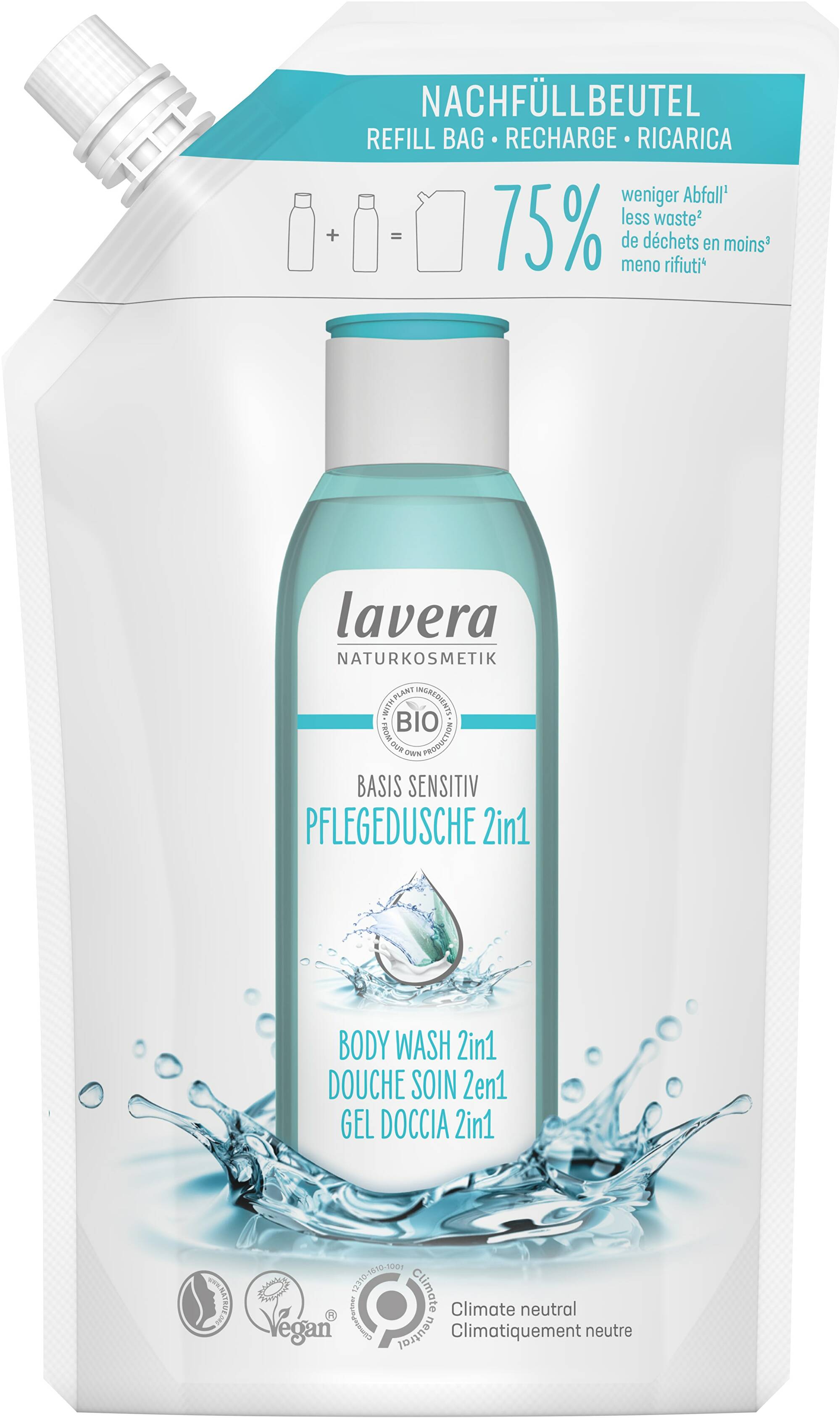 Zobrazit detail výrobku Lavera Sprchový gel na tělo a vlasy s neutrální přírodní vůní pro suchou a citlivou pokožku 2v1 Basis Sensitiv – náhradní náplň 500 ml