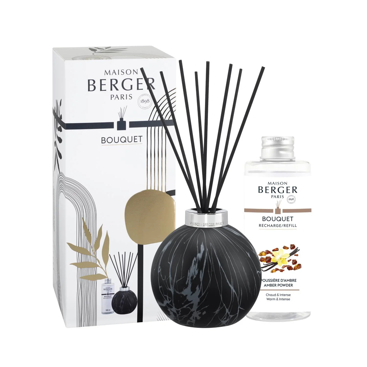 Maison Berger Paris Dárková sada aroma difuzér Marbrure Black + náplň Amber Powder 180 ml