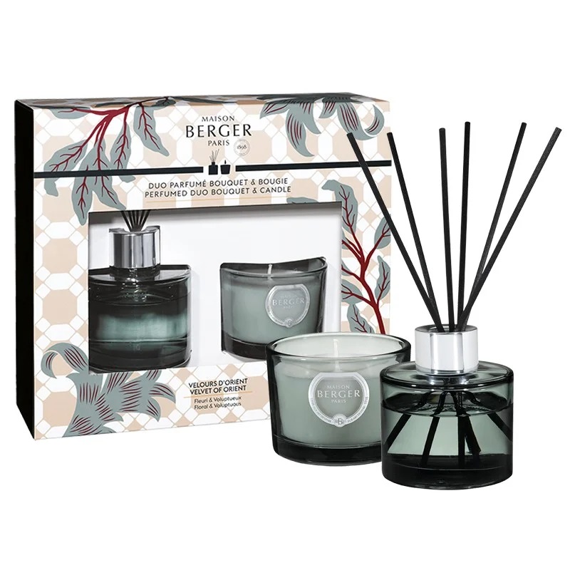 Maison Berger Paris Dárková sada mini tyčinkový difuzér Adagio Samet z Orientu 80 ml + svíčka 80 g