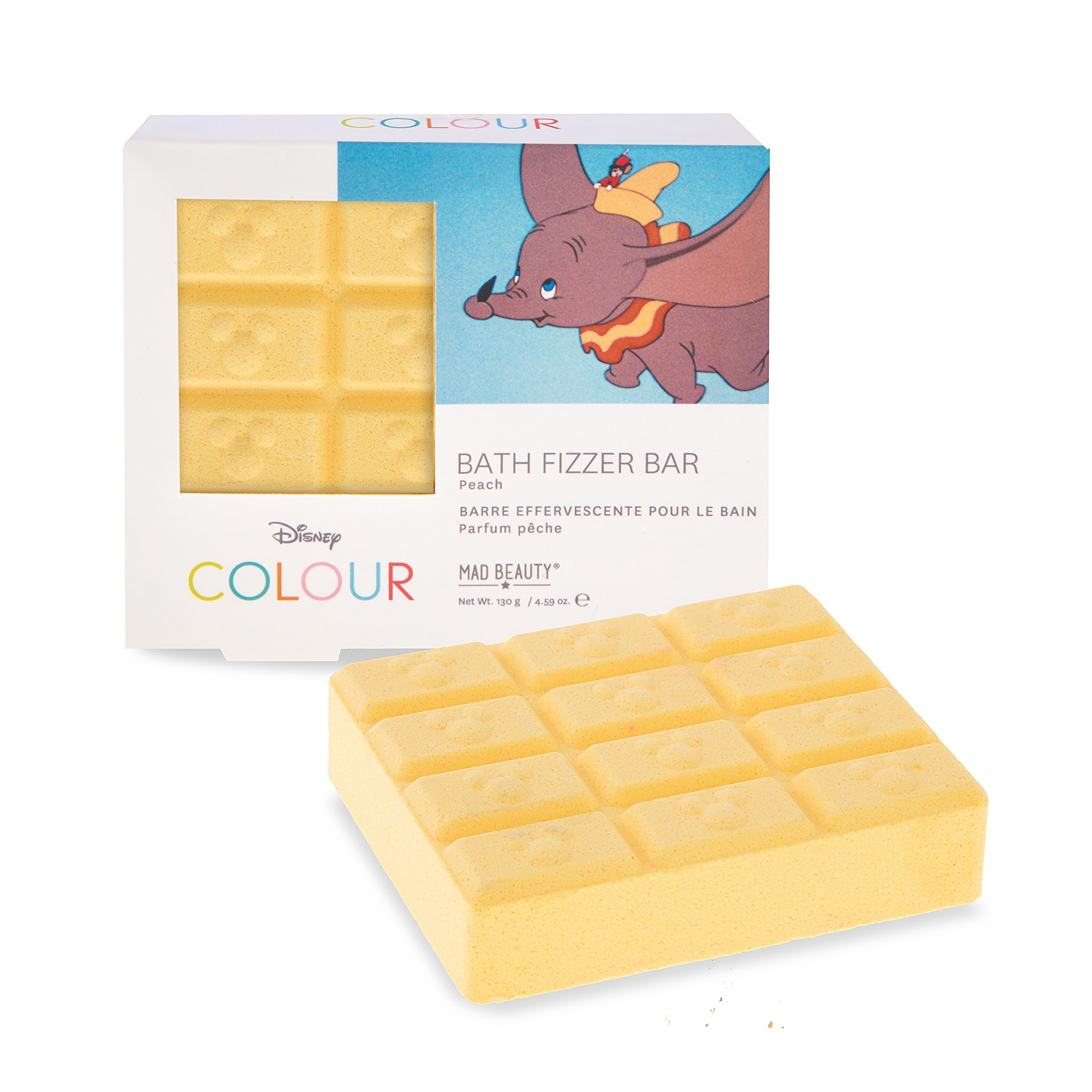 Mad Beauty Šumivá bomba do koupele ve tvaru tabulky čokolády Colour Bath Fizzer Bar Dumbo 130 g