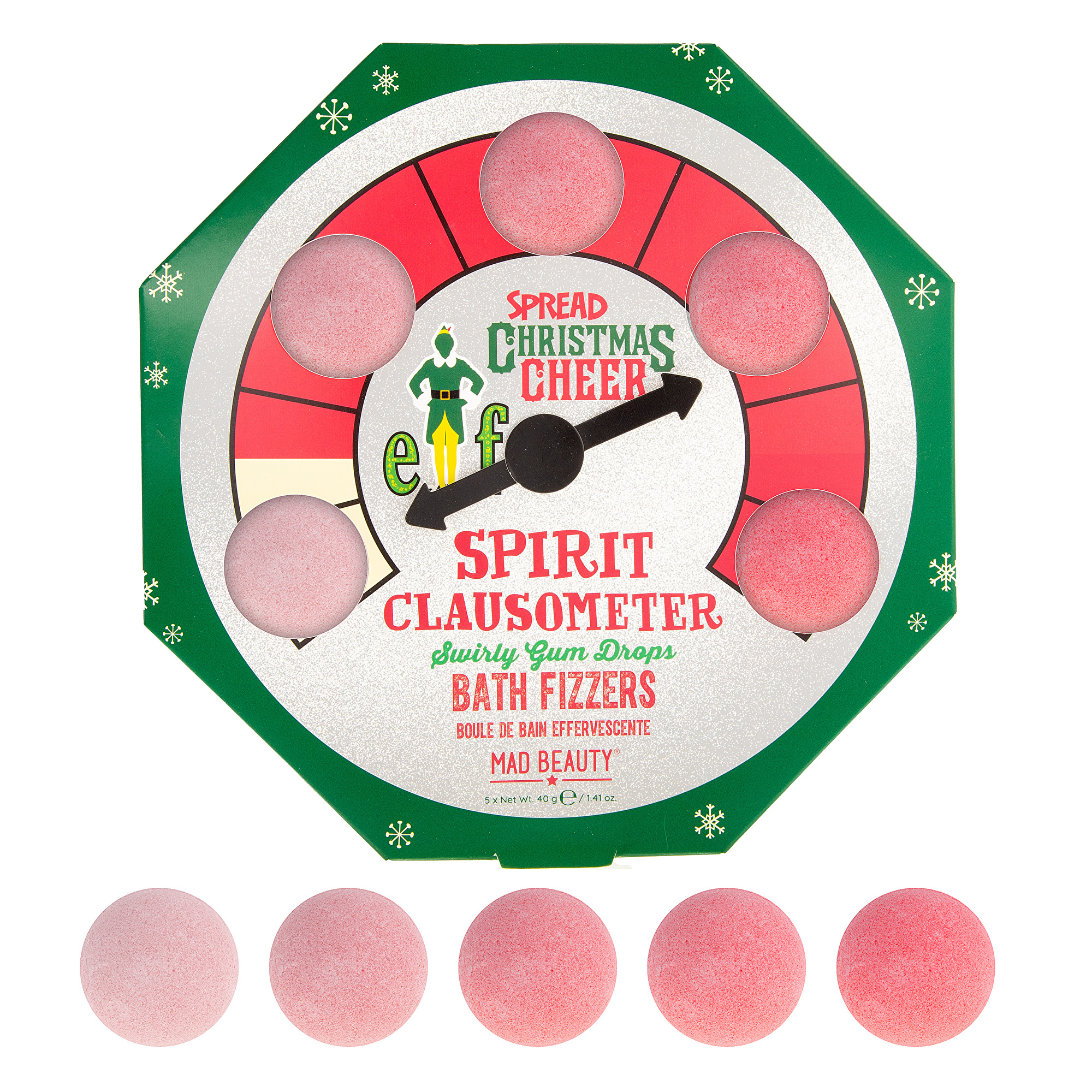 Mad Beauty Dárková sada šumivé bomby do koupele Elf Clausometer (Bath Fizzers)