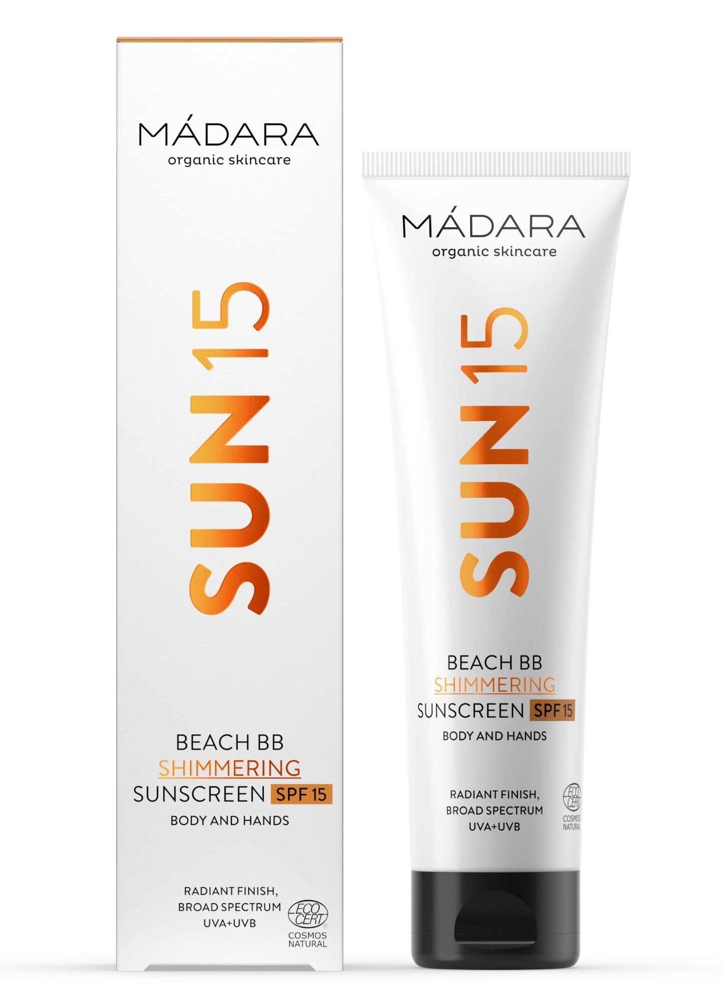 MÁDARA Třpytivý opalovací BB krém na tělo a obličej SPF 15 Beach BB (Shimmering Sunscreen) 100 ml