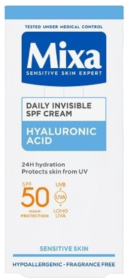 Mixa Denný hydratačný pleťový krém SPF 50 (Daily Invisible SPF Cream) 50 ml