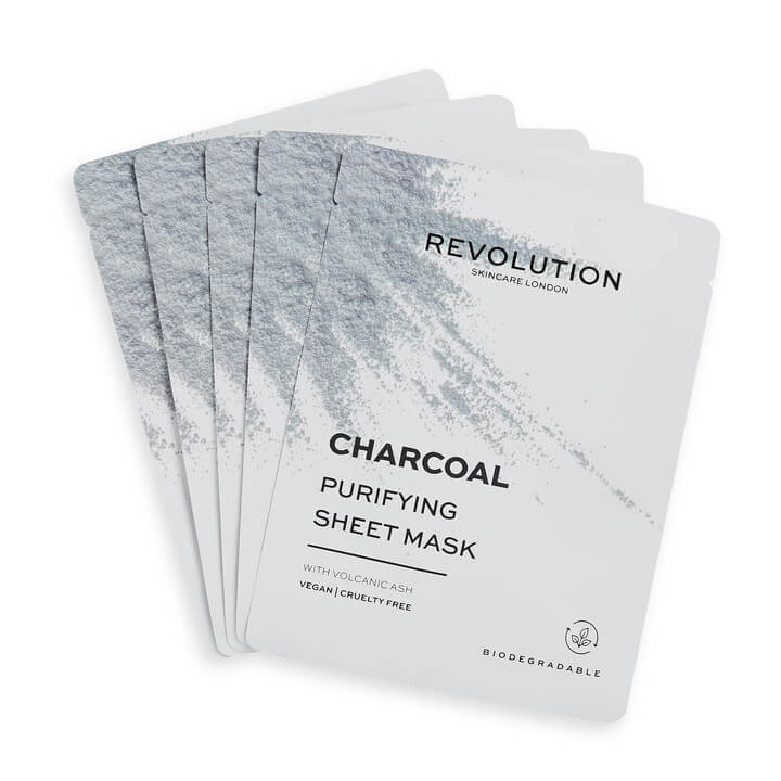 Revolution Skincare Sada pleťových masek s černým uhlím Biodegradable (Purifying Charcoal Sheet Mask)