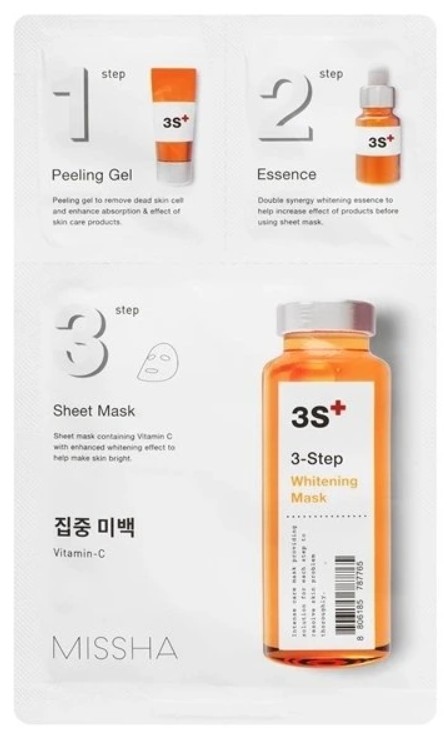 Missha Tříkroková rozjasňující pleťová maska s vitamínem C (3-Step Whitening Mask)