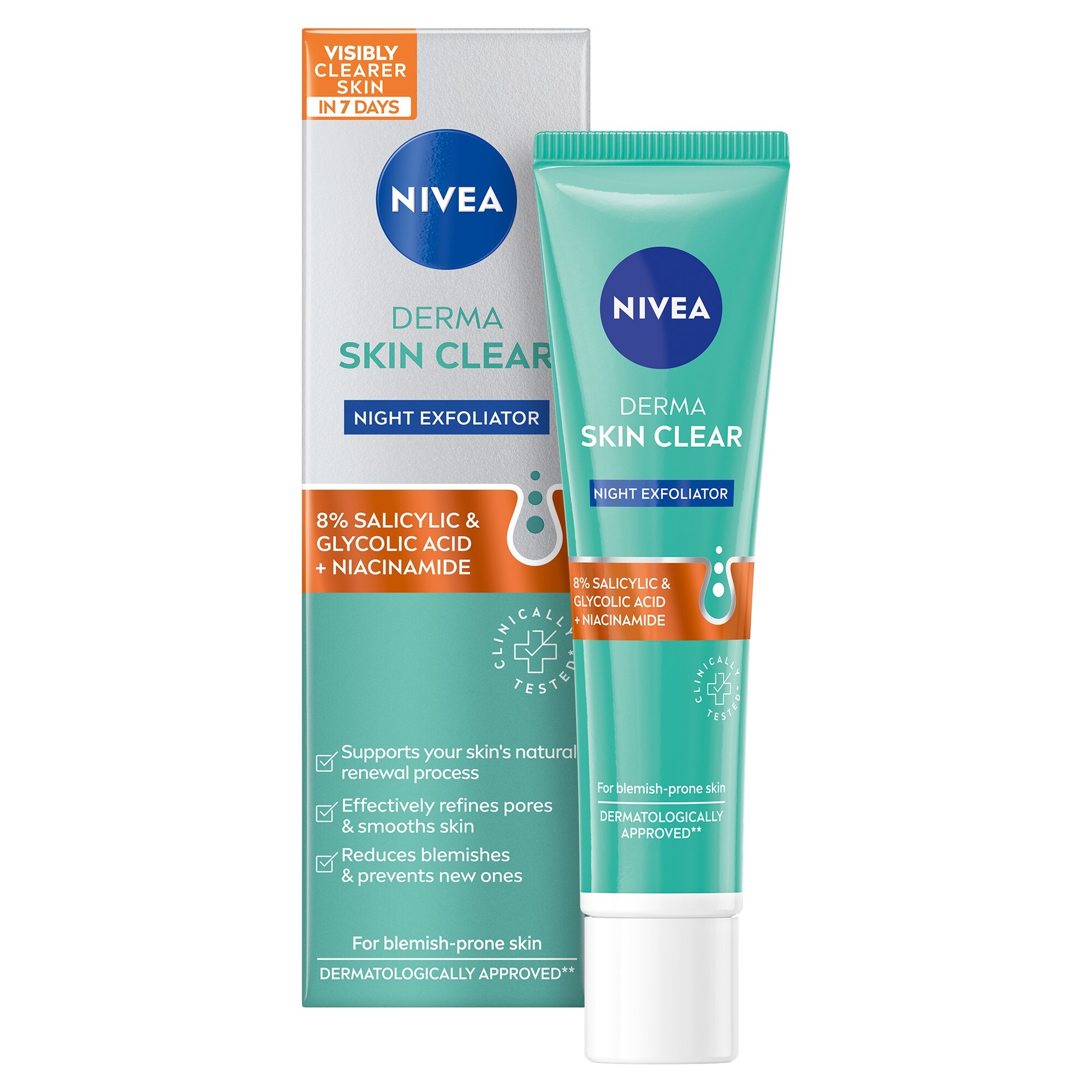 Nivea Nočný exfoliačný pleťový peeling Derma Skin Clear (Night Exfoliator) 40 ml