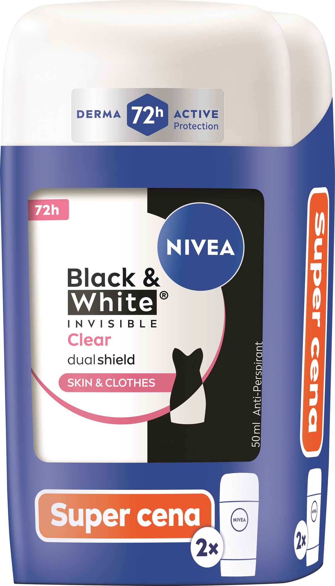 Nivea Sada tuhých antiperspirantů B&W Invisible Clear Duo 2 x 50 ml