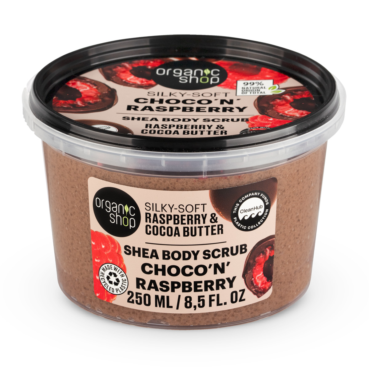 Organic Shop Jemný telový peeling Malina a kakaové maslo (Body Scrub) 250 ml