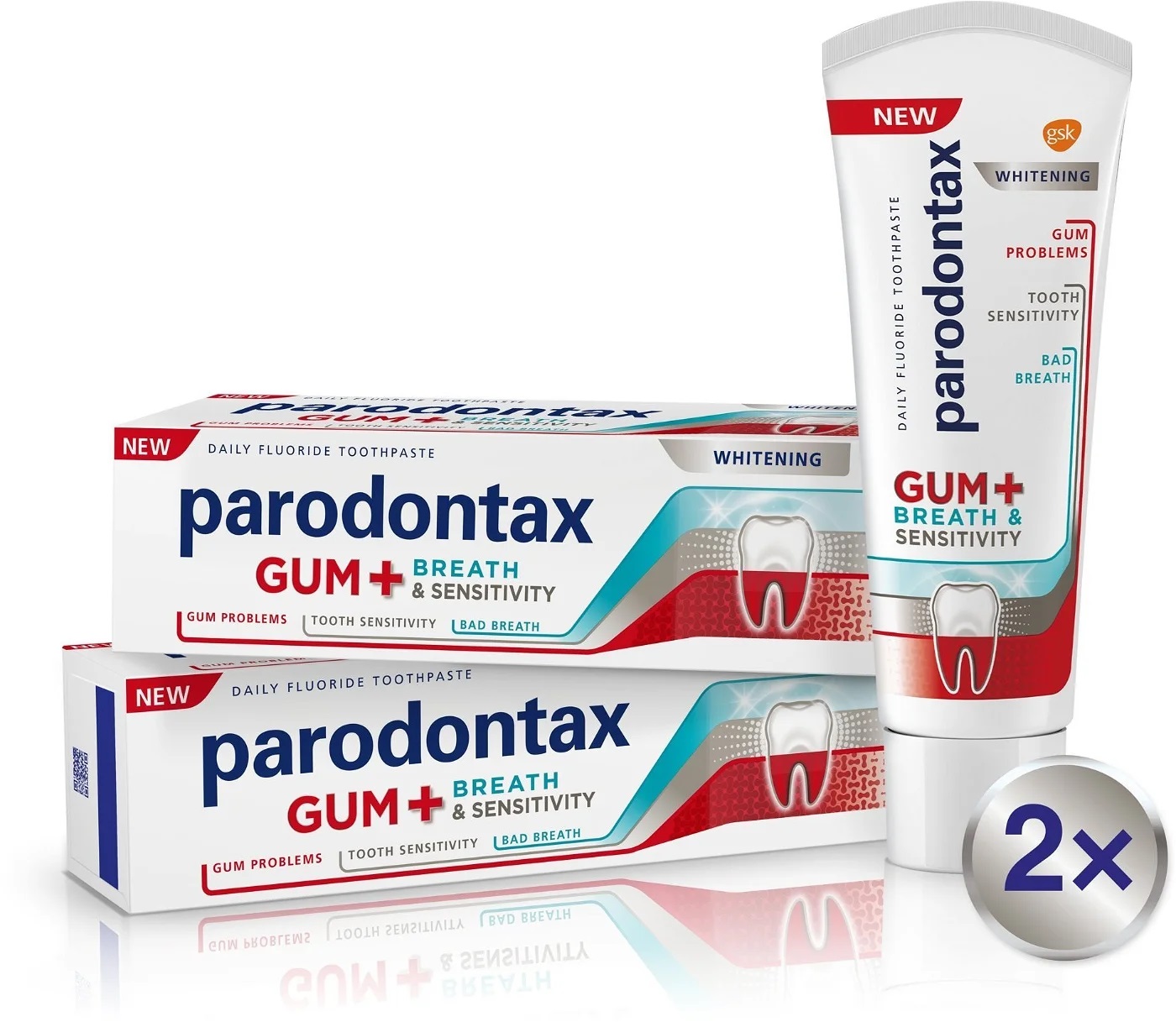 Parodontax Zubní pasta na problémy s dásněmi, dechem a citlivostí zubů Gum and Sensitive Whitening Duo 2 x 75 ml