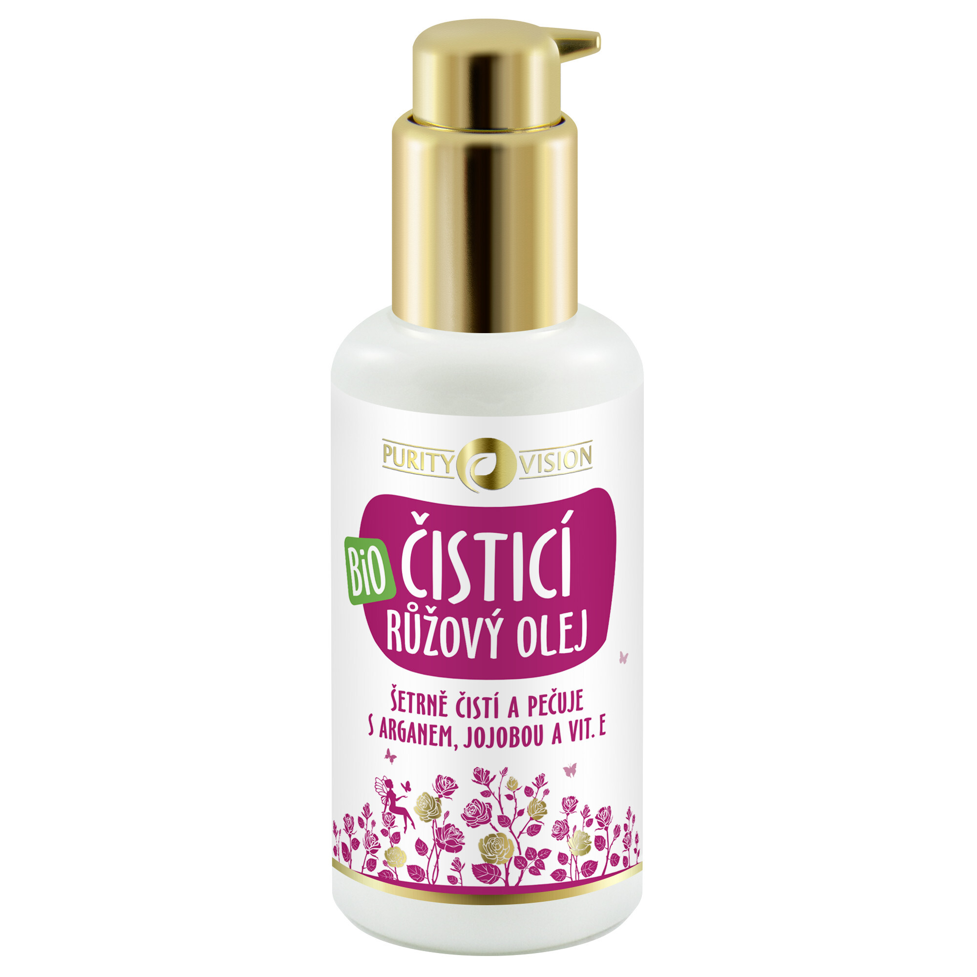 Purity Vision Bio Růžový čisticí olej s arganem, jojobou a vitamínem E 100 ml