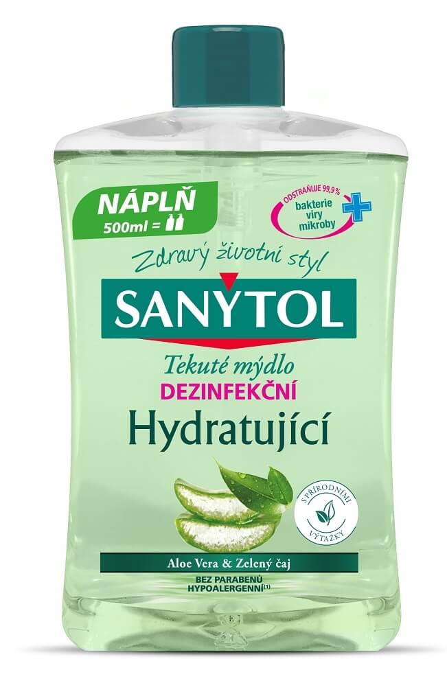 Sanytol Hydratující dezinfekční mýdlo Aloe Vera & Zelený čaj - náhradní náplň 500 ml