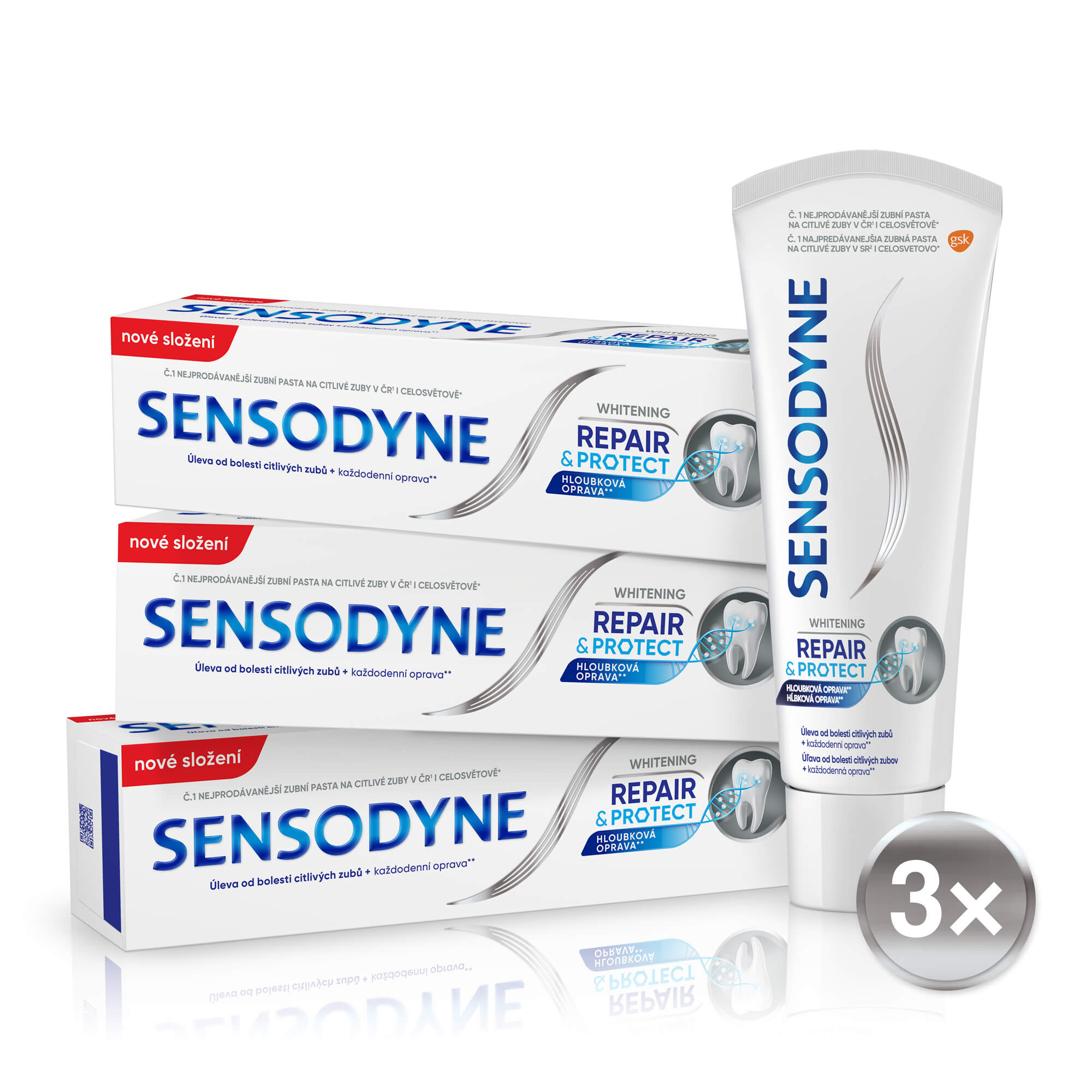 Sensodyne Zubná pasta Repair & Protect Whitening 3 x 75 ml + 2 mesiace na vrátenie tovaru