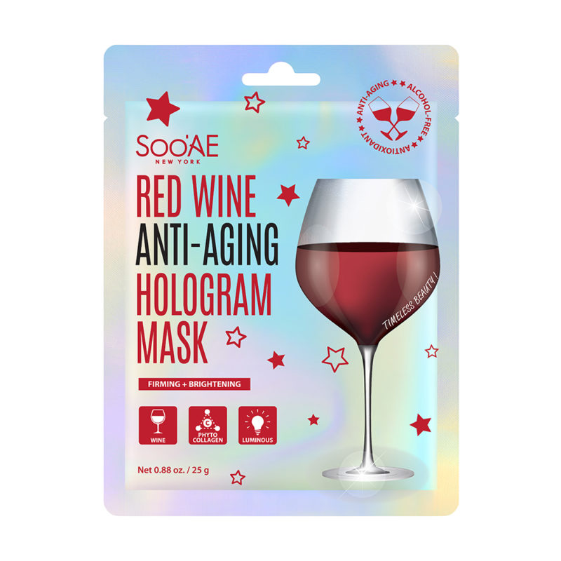 SOO`AE Plátýnková maska s anti-age účinkem Red Wine Anti-Aging (Hologram Mask) 25 g