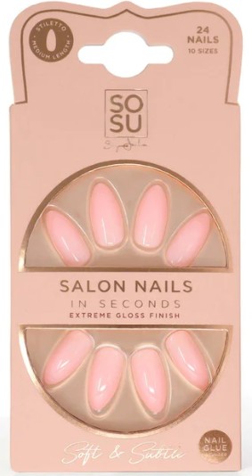 Levně SOSU Cosmetics Umělé nehty Soft & Subtle (Salon Nails) 24 ks