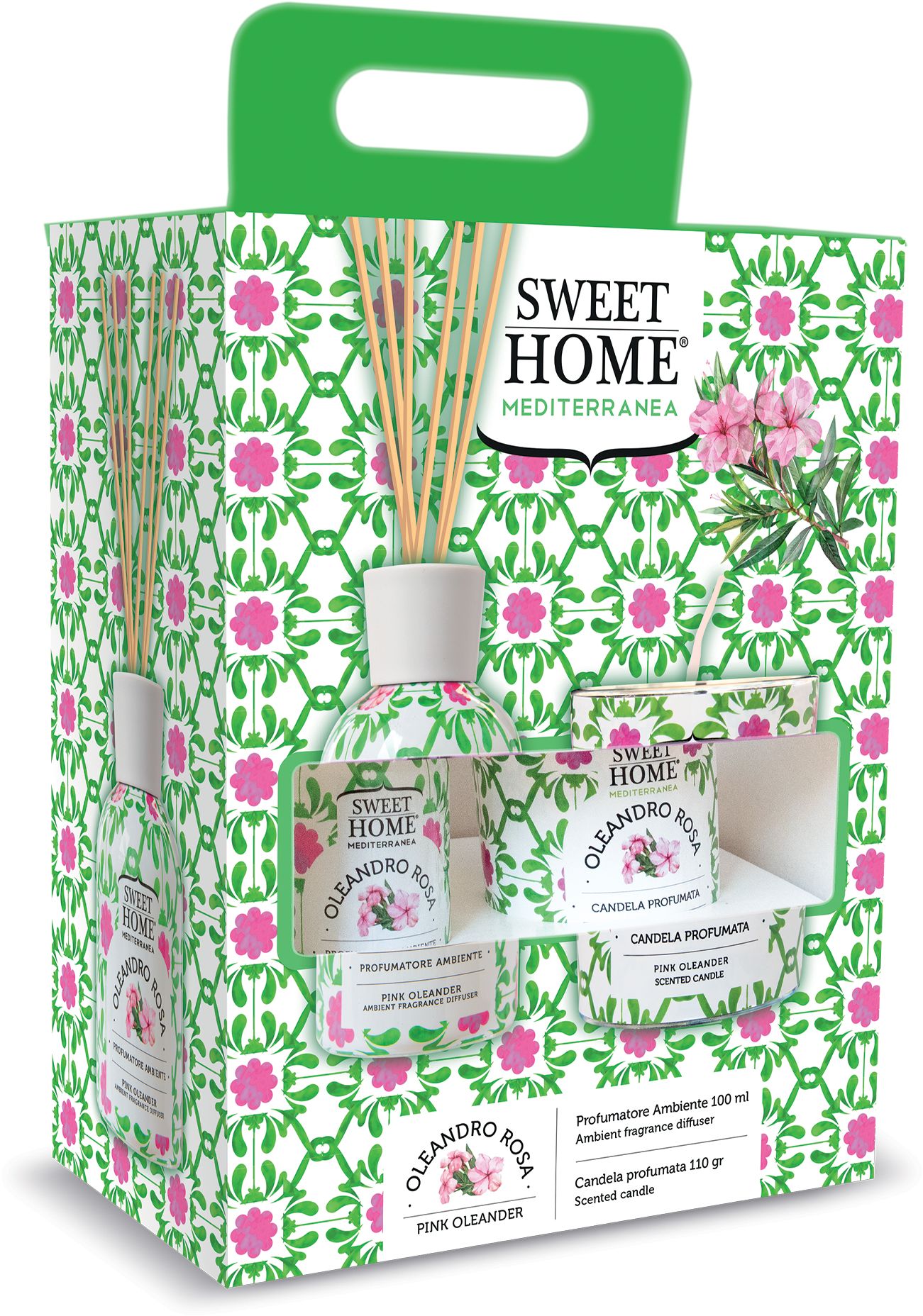 Sweet Home Collection Darčeková sada aróma difuzéra so sviečkou Pink Oleander