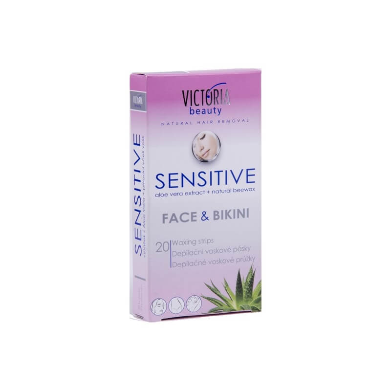 Victoria Beauty Depilační voskové pásky na obličej a oblast bikin Sensitive (Face & Bikini Waxing Strips) 20 ks