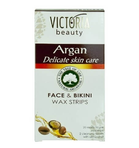 Victoria Beauty Depilační voskové pásky s arganovým olejem na obličej a oblast bikin (Face & Bikini Wax Strips) 20 ks