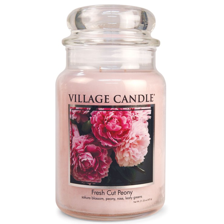 Village Candle Vonná sviečka v skle Čerstvo rezané pivonky (Fresh Cut Peony) 602 g