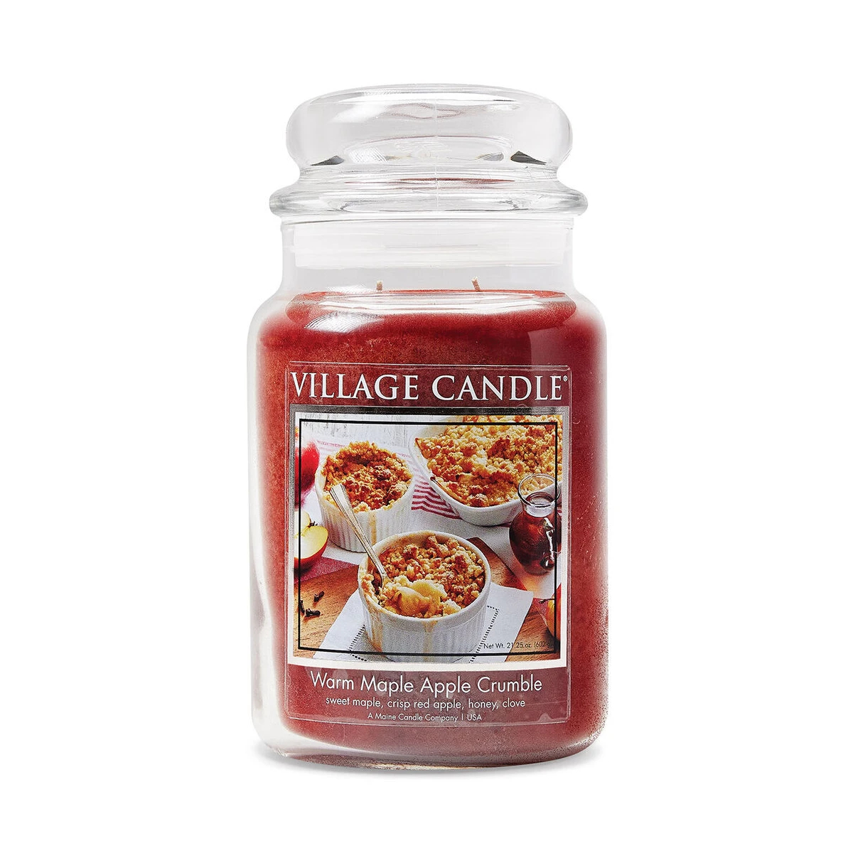 Village Candle Vonná svíčka ve skle Jablečný koláč s javorovým sirupem (Warm Maple Apple Crumble) 602 g