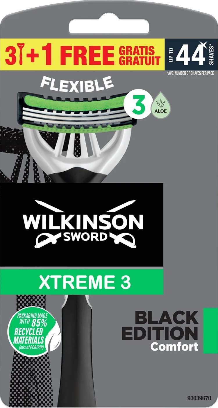 Wilkinson Sword Jednorázový holicí strojek pro muže Xtreme 3 Black Edition Comfort 3+1 ks
