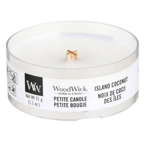 WoodWick Aromatická malá svíčka s dřevěným knotem Island Coconut 31 g