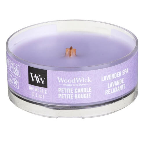 WoodWick Aromatická malá svíčka s dřevěným knotem Lavender Spa 31 g